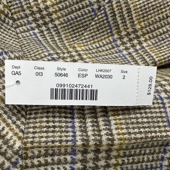 J. Crew Plaid Mini Skirt 2 Wool Tweed Pleated Preppy Academia NEW Brown Tan - Picture 3 of 6